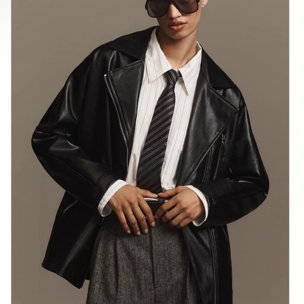 Maeve Black Faux Leather Oversized Jacket